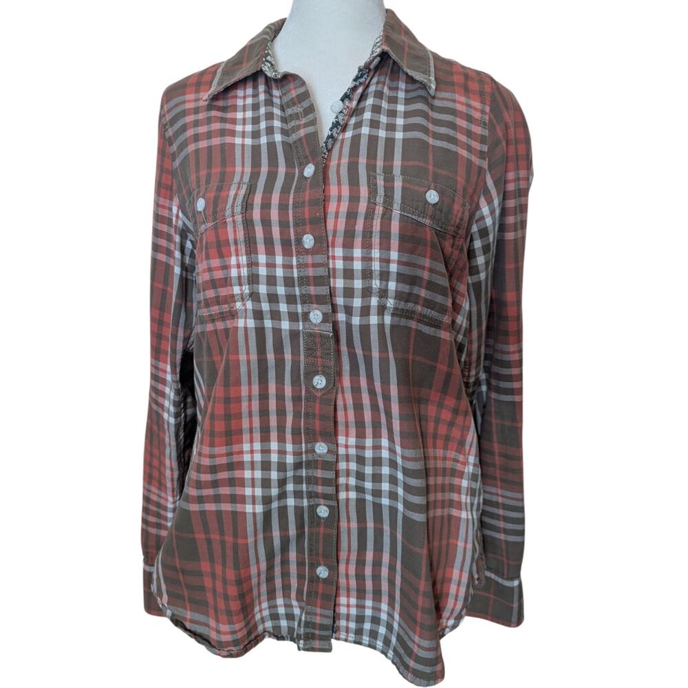 Aventura Plaid Organic Cotton Orange Autumn Button Down Medium
